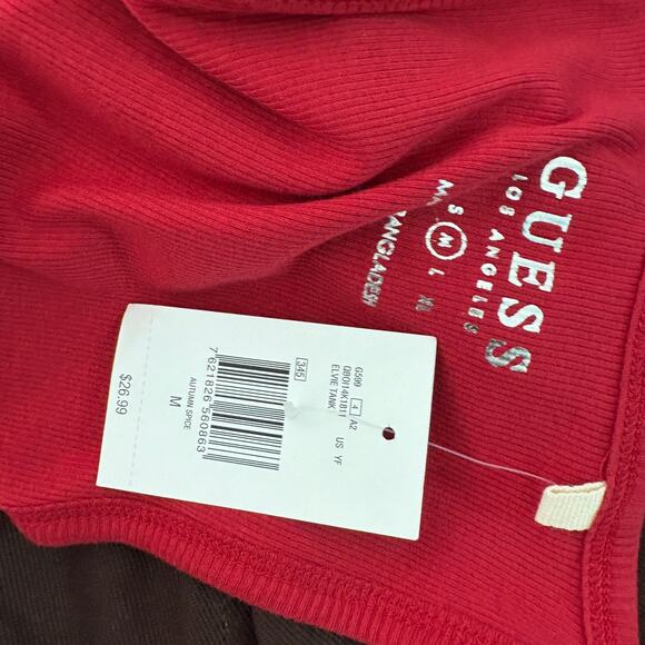 NEW! Guess Ribbed Tank Strappy Red Love Logo Casual Top - M - Picture 5 of 5